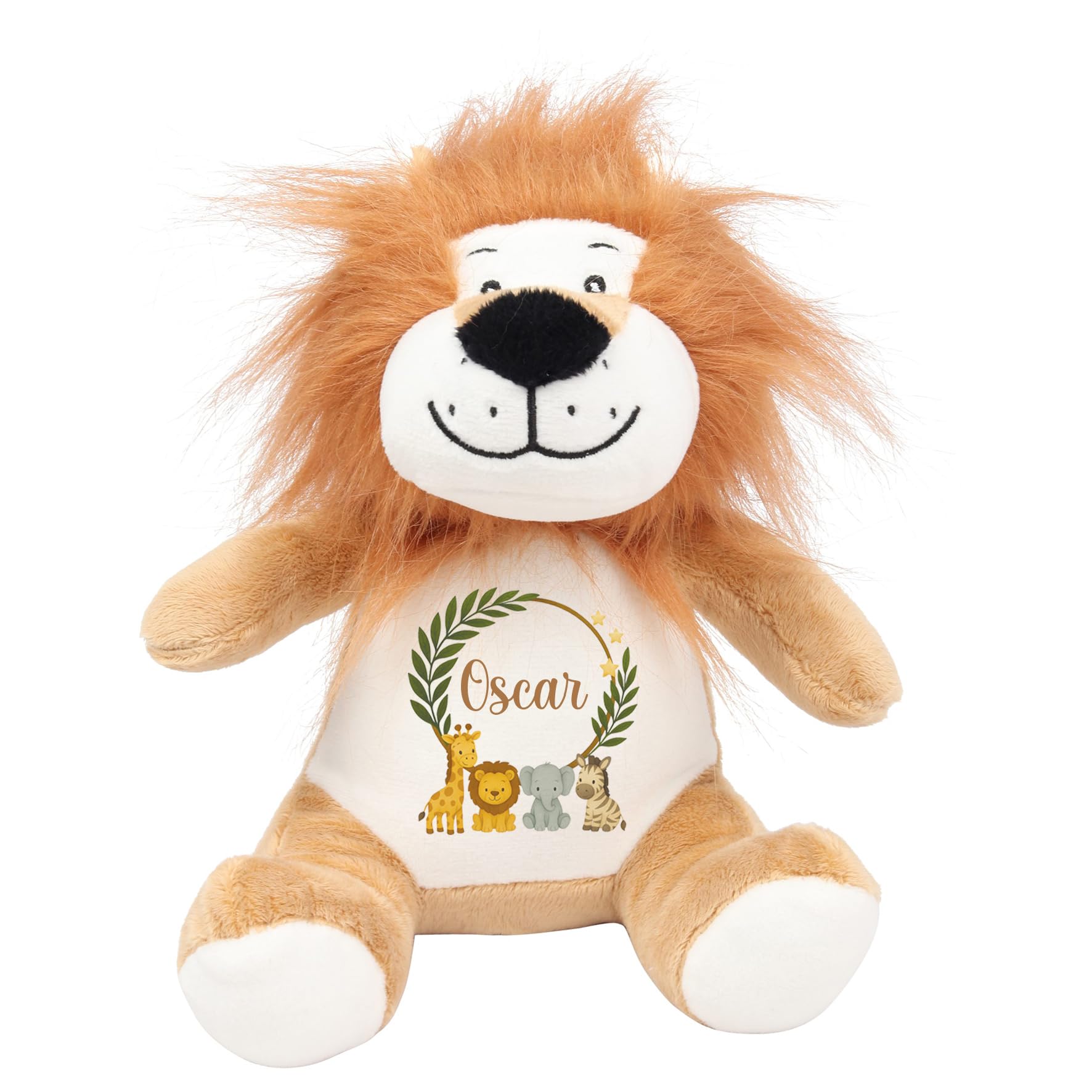 Personalised Teddy Bear Baby Boy Girl Lion Giraffe Monkey Name Newborn Gift (Lion Name Only)