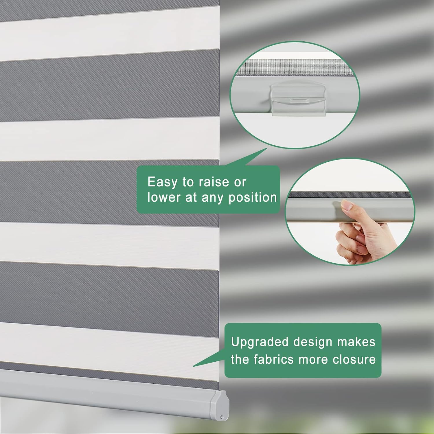 Tonature Zebra Blinds for Windows Cordless Free-Stop Light Filtering Sheer Shades for Home, Room Darkening Light Control Roller Blinds for Day and Night Home, Office, 41" x 72", Grey