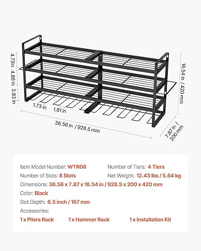 Miniatura 7 de VEVOR Organizador de herramientas eléctricas, soporte de pared, estante de almacenamiento de 4 capas con 8 soportes para taladro, soporte para