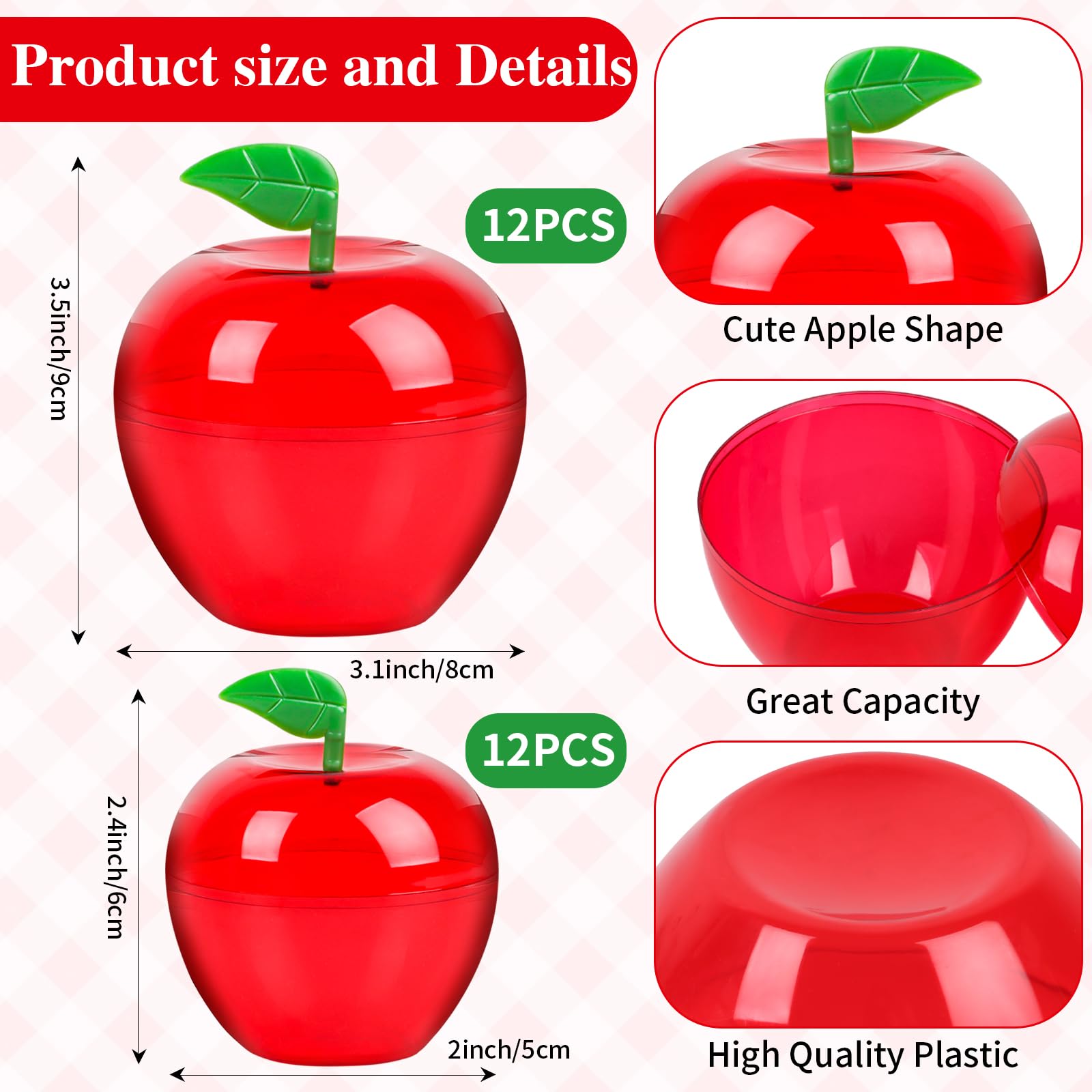 FOIMAS Plastic Apple Container,24pcs Red Apple Container Candy Boxes Jars Fillable Treat Box for Graduation Gift School Classroom Teacher Appreciation Gift Back to School Party Favor Supplies