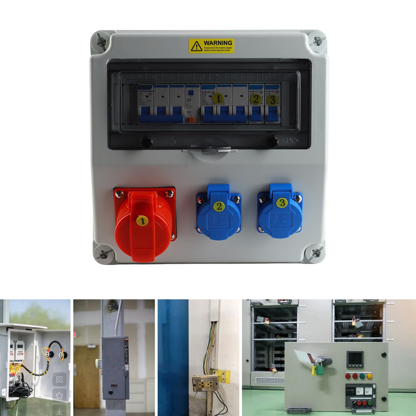 Generic Caja de Enchufe Impermeable para Tomacorriente Eléctrico Industrial con Disyuntor para Equipos Al Aire Libre 2 Núcleos 220-250 V 16 A 5 Núcleos 380-415 V 16 A