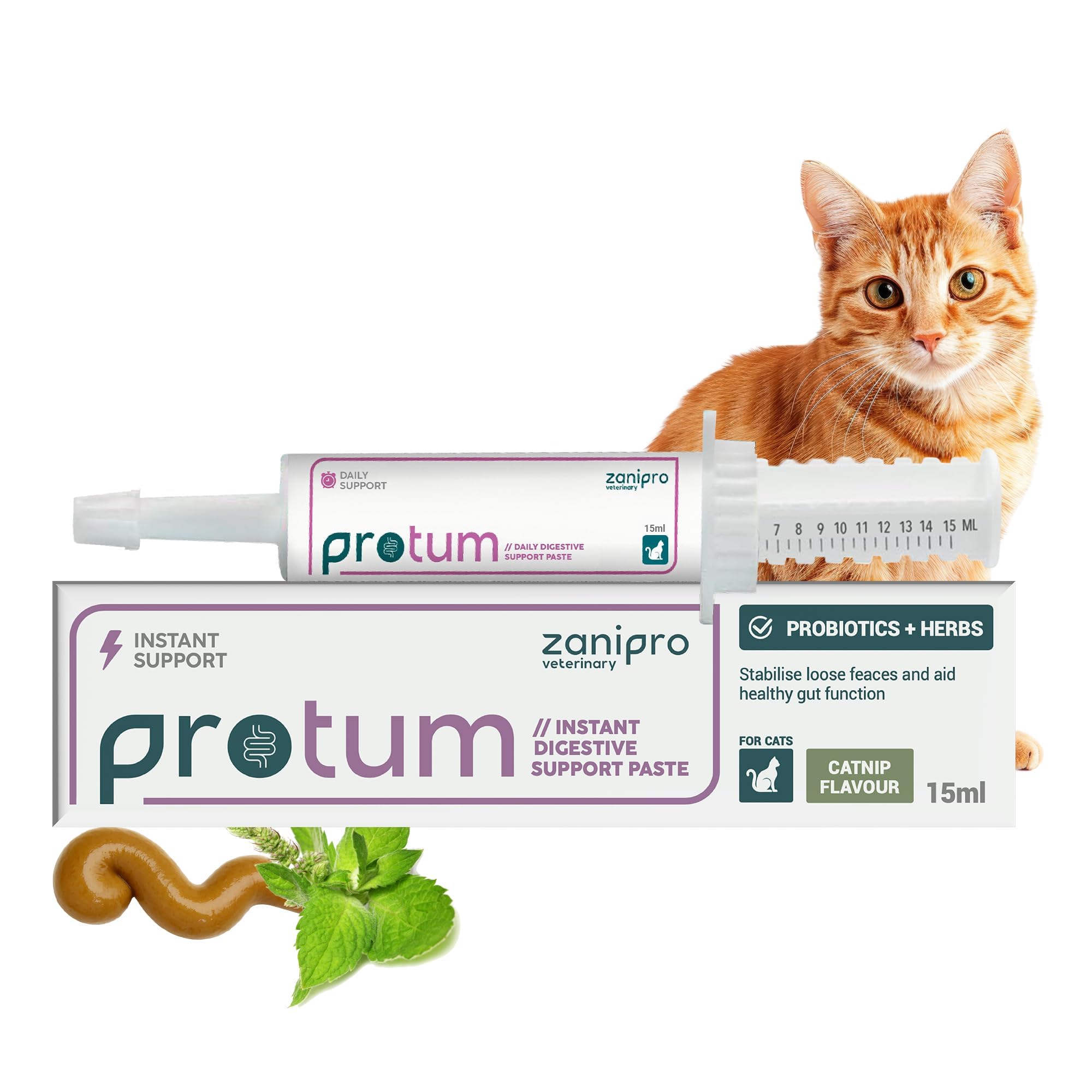 Protum Probiotic Paste for Cats - 15ml Prebiotic Formula for Digestive Health - Natural Support for Cat Diarrhea, Constipation, & Gut Balance - Advanced Support for Feline Digestion - Catnip