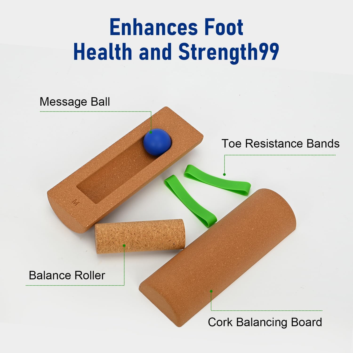 Cork Balance Foot 4-in-1, Portable Cylinder Foot Trainer, Strengthener to Improve Mobility Arch Exerciser for Adults Including Half-cylinder, Cylinder, Massage Ball, Toe Resistance Band