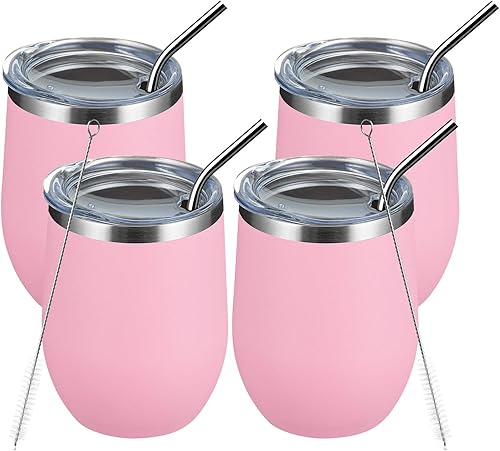 Meway - Vaso de vino con tapa de 12 onzas, sin tallo, doble pared, al vacío, de acero inoxidable, para viajes, mantiene el frío y el calor, para