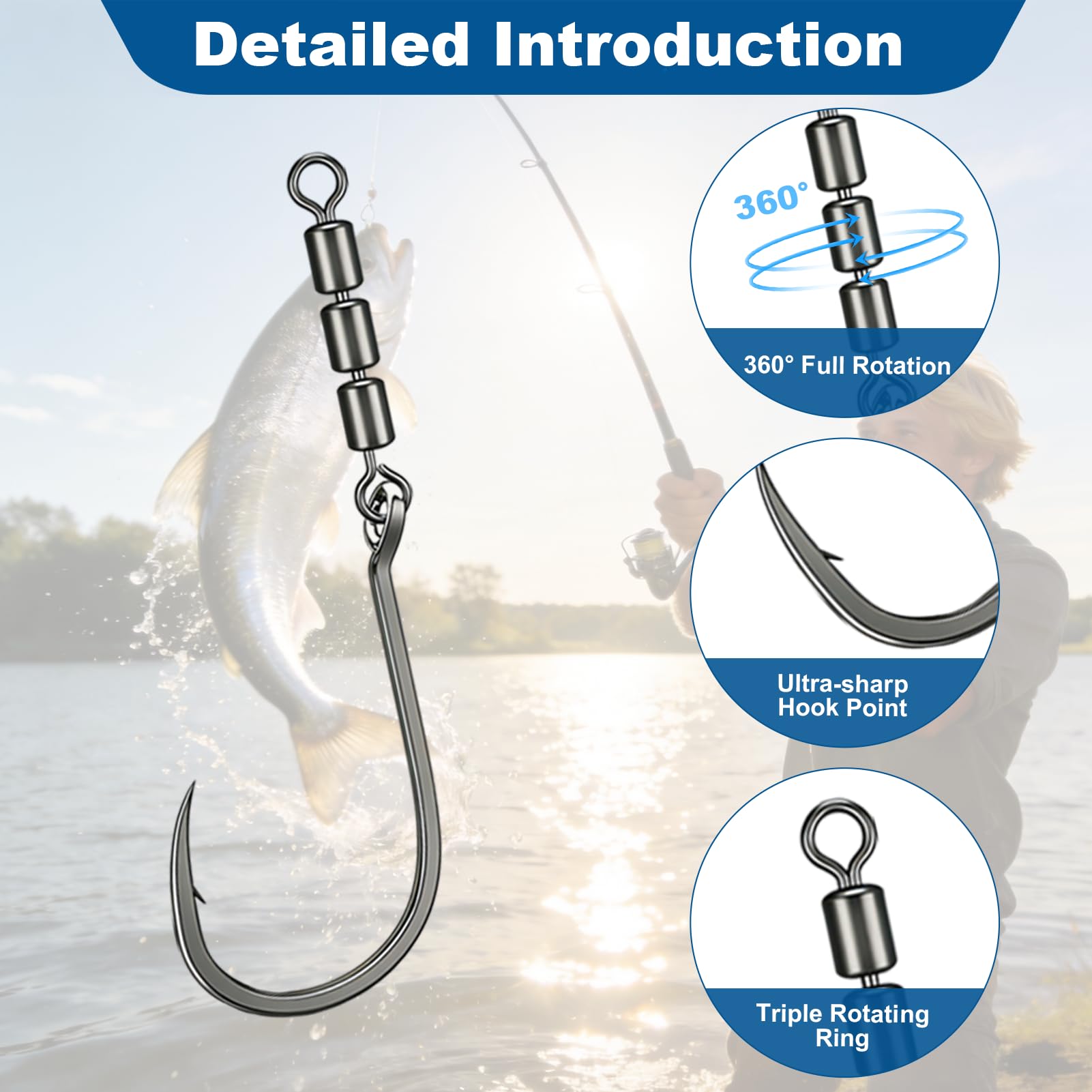 Anzuelos de Pesca Giratorios 12 Piezas 2# 4# 6# Acero Alto Carbono 360° para Trucha