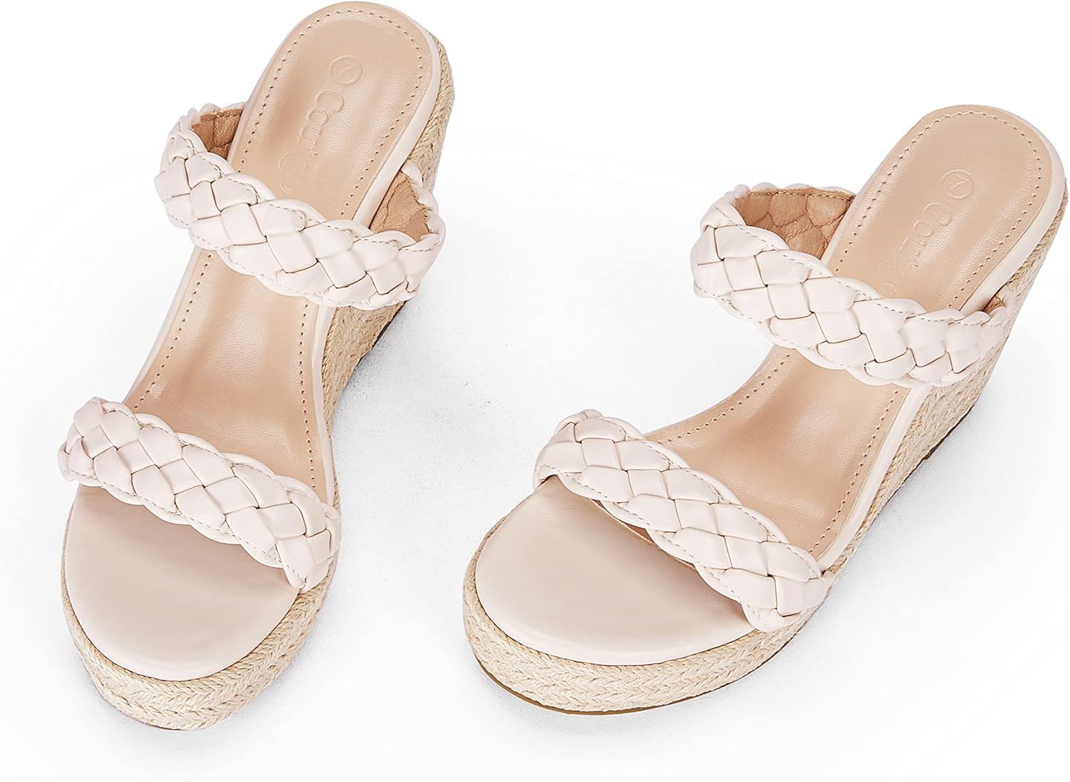 Coutgo Womens Wedge Platform Sandals Espadrilles Two Strap Woven Slip On Summer Cute Slide Sandals - Image 3