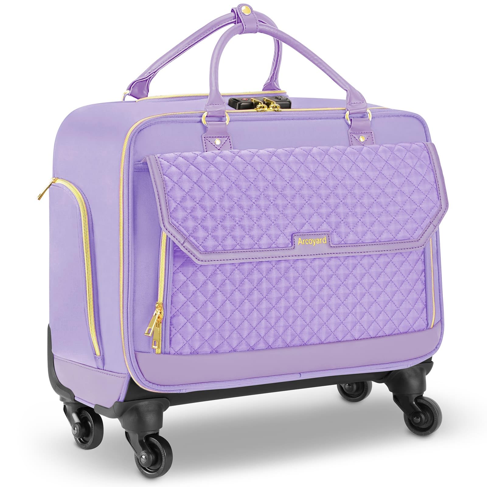 Arcoyard Rolling Teacher Bag, Briefcase for Women with 4 Spinner Wheels, Roller Laptop Bag for Work with Leather Handle, Womens Travel Carry On, TSA Friendly Design, Purple