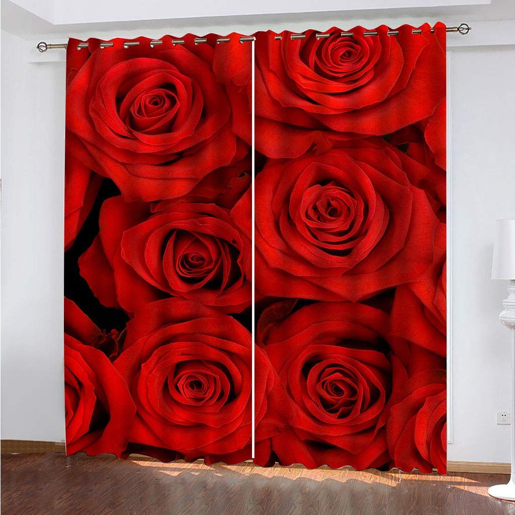 Rideau occultant thermique pour chambre | Lot de 2 pièces 140x240cm motif rose rouge