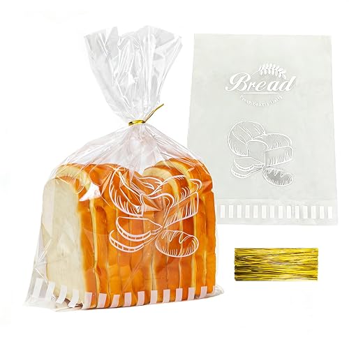 Reusable Plastic Bread Bags for Homemade Bread - 11‘'x14'' Clear Bakery Bag with Twist Tie Closure Reduces Moisture,Cell