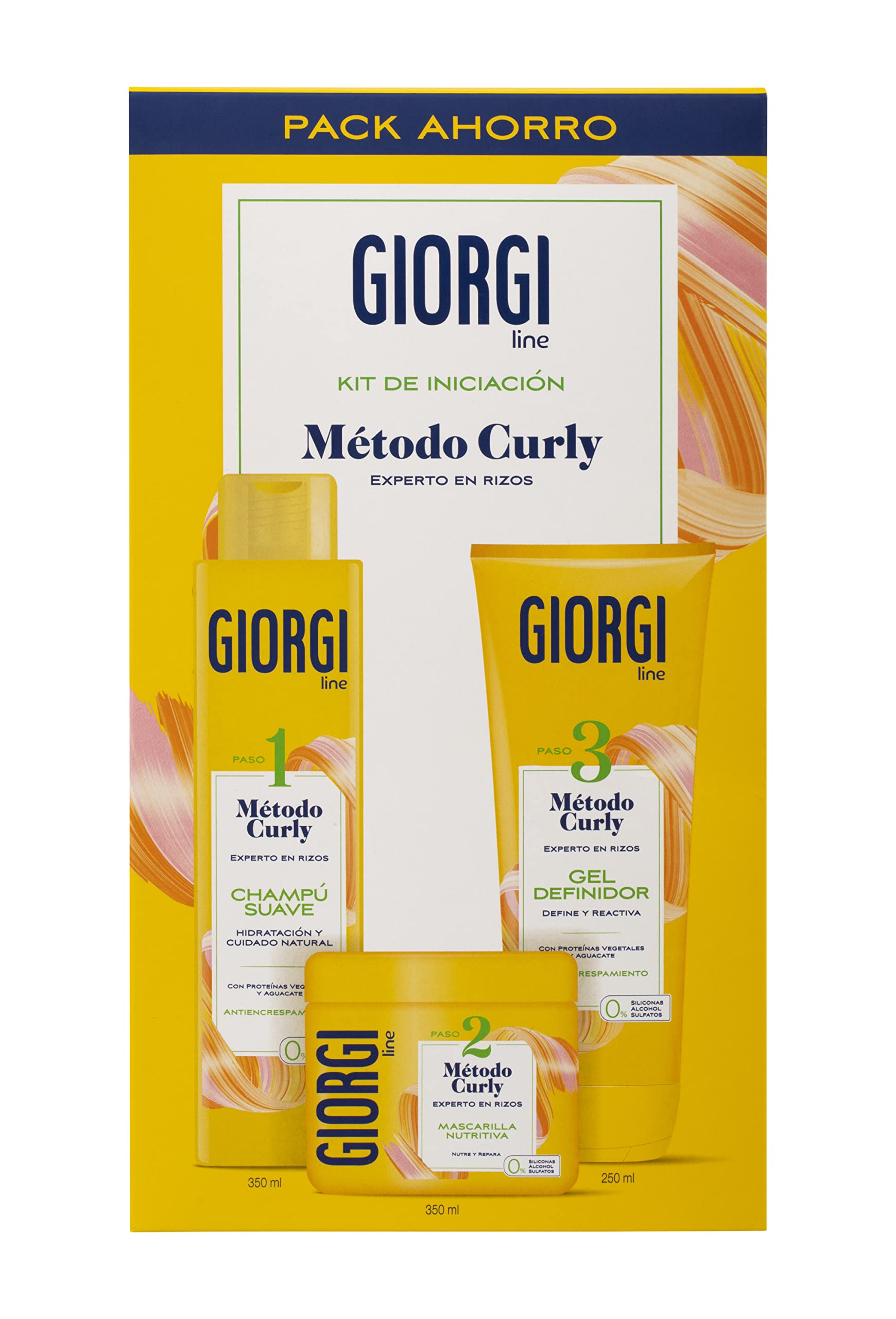 GIORGI Line - 3-stopniowy zestaw inicjacyjny do metody Curly, Spektakularne loki, 0% Alkohol, 0% silikony, 0% siarczany, z białkiem roślinnym i awokado - 950 ml