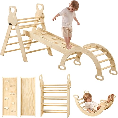 LVHERO Juego de triángulos Pikler 7 en 1, juguetes de escalada plegables para niños con rampa deslizante y rampa de arco de escalada, juego de