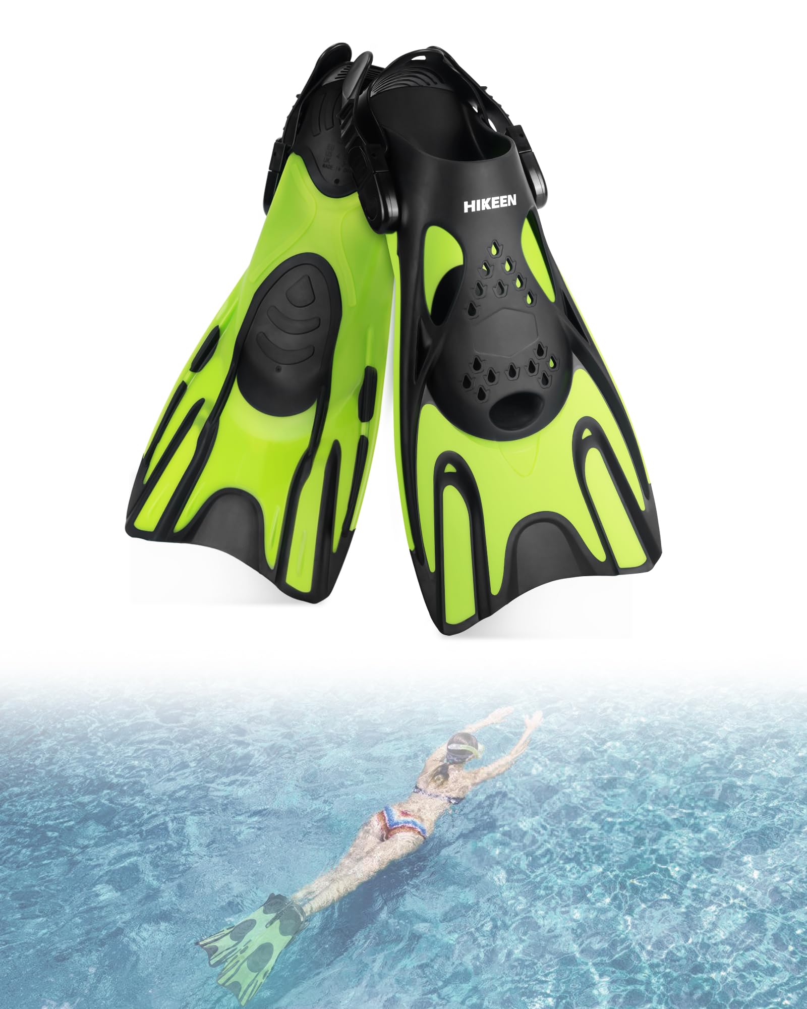 Hikeen Verstellbare Schnorchelflossen: Schwimmflossen Kurz Flossen Erwachsene mit Offener Ferse, Unisex Tauchflossen inkl. Netzbeutel