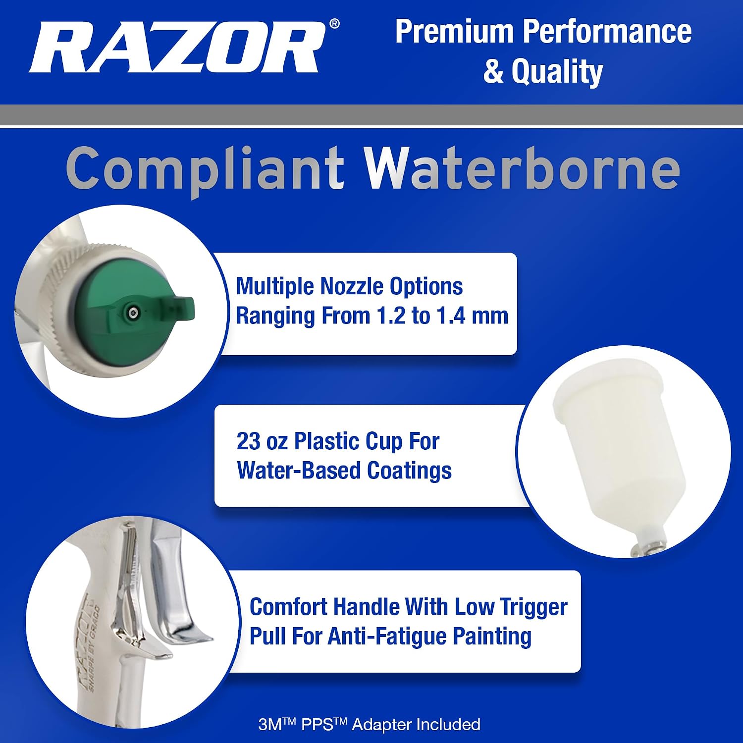 SHARPE Razor Compliant Waterborne Air Spray Gun, Gravity Feed, (1.4 mm) Plastic Cup 289572