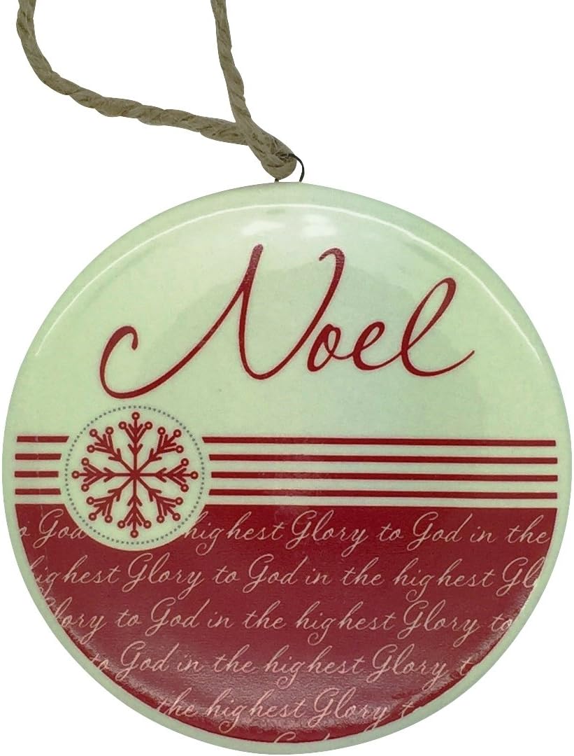 Christmas 4 inch Round with Snowflake "Noel" White Ceramic Ornament