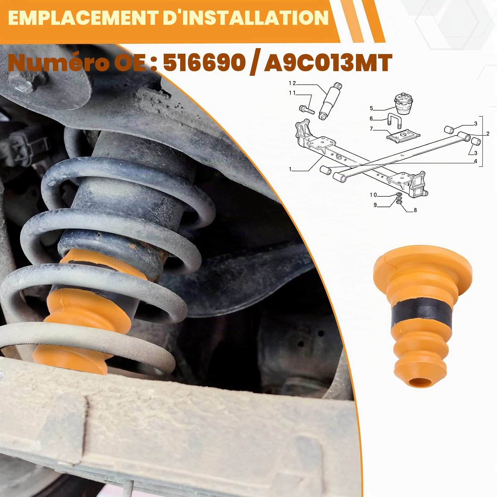 2 x Butée de Suspension Arrière, pour Citroën C4 Picasso/Grand Picasso 2006-2013 Citroën Berlingo (B9) 2008-2018 Peugeot 5008 2009-2017 Ressorts d'arrêt de Suspension Arrière en Caoutchouc
