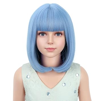 PATTNIUM Light Blue Short Bob Wig for Kids Girls