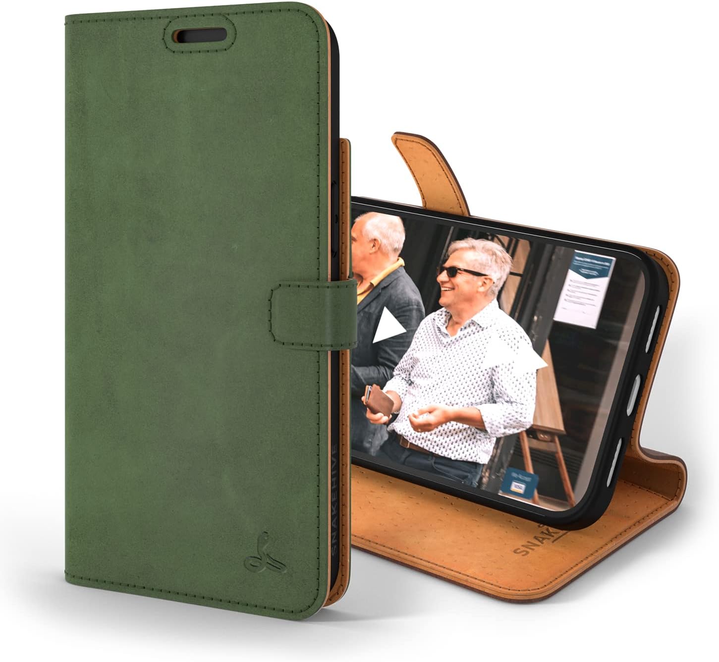 Snakehive Genuine Leather Wallet Case for iPhone 14 Pro Max – Flip Cover with Card Slots & Stand (Dappled Black)