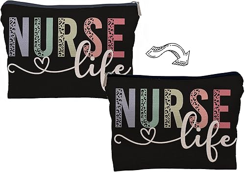 Miniatura 8 de Lacosu Bolsa de maquillaje de enfermería con flores retro para enfermera, bolsa de cosméticos pequeña con cremallera, regalo de agradecimiento a la