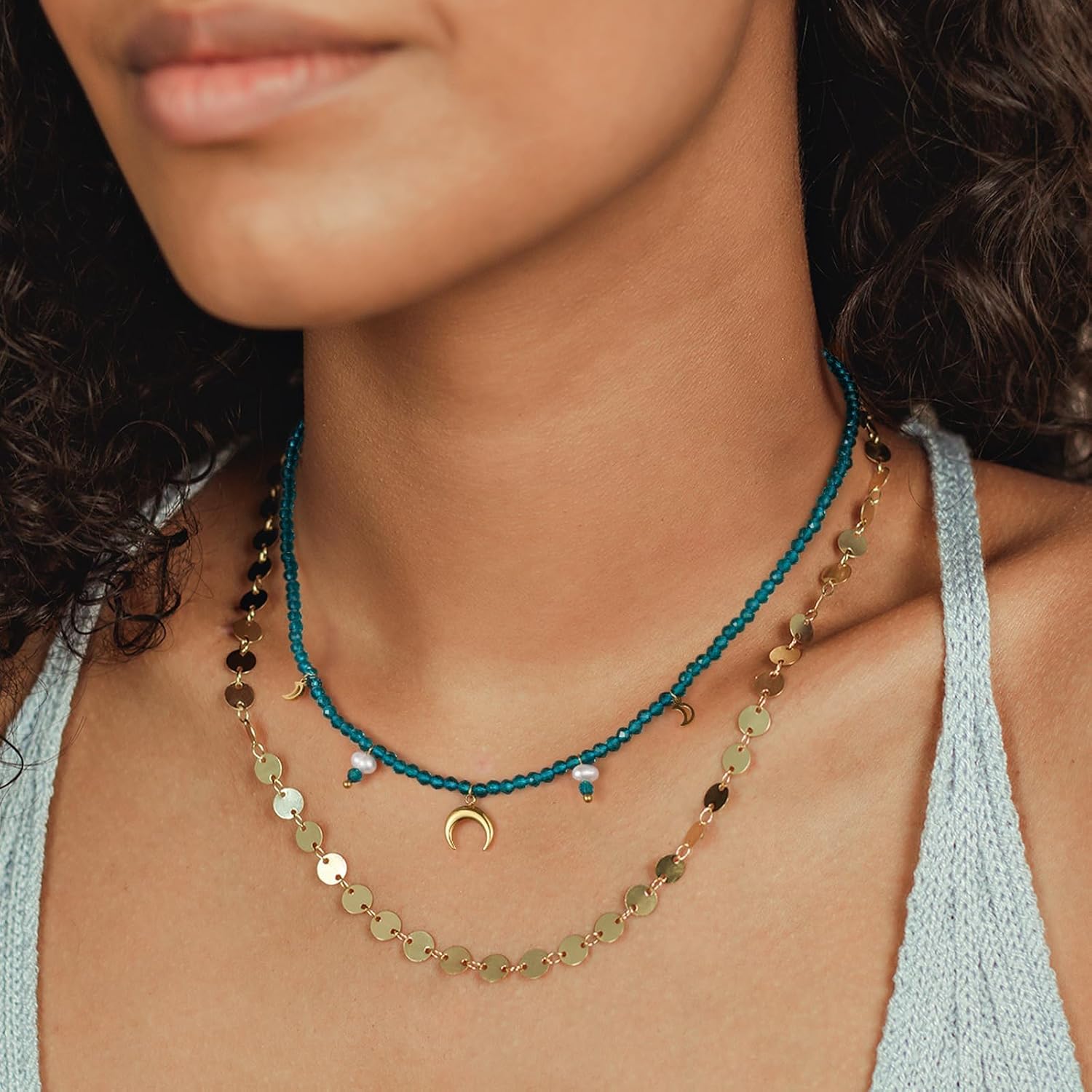 KissYan Beaded Choker Necklace for Women, Colorful Natural Gemstones Pearl Choker 14K Gold Plated Pendant Healing Crystal Necklace Handmade Stone Jewelry Gift