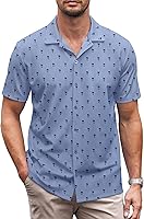 Vista 41 de COOFANDY Camisa casual con botones para hombre, manga corta, sin arrugas, camisa de verano