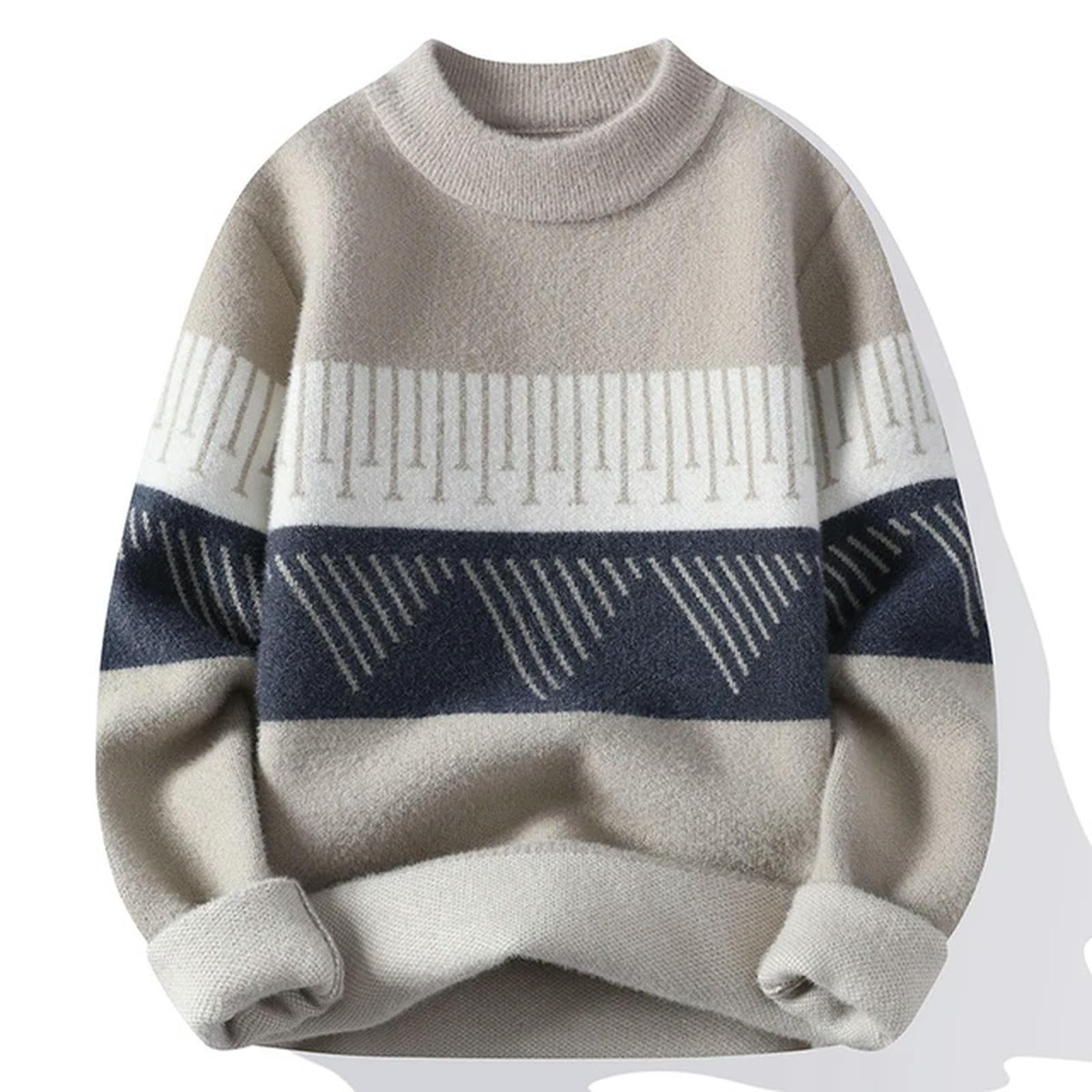 MdybF Męski sweter jesienny męski sweter z okrągłym dekoltem męskie topy męski sweter gruby ciepły męski