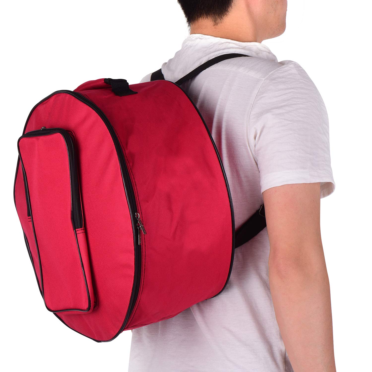 Black Snare Drum Rucksack Hülle, 14 -Zoll -Drum -Beutel mit Schultergurt Nylon Stoff, Außentaschen für Drum Sticks Musiklie Schütze Bequemer Trage (Rot)