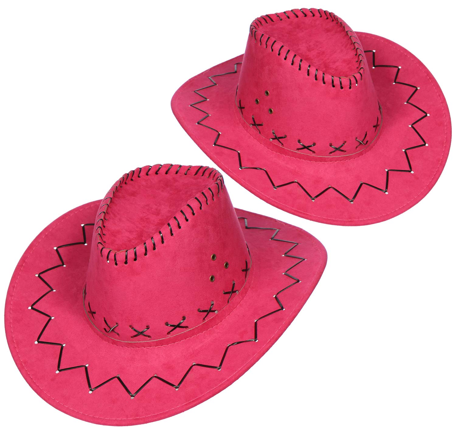 com-four® Juego de Sombreros de 2 Piezas para Vaqueros - Sombrero Occidental en Rosa - Tocados para Vaqueras en Carnaval, Disfraces, Halloween, Fiestas temáticas (02 piezas - rosa vaquero)