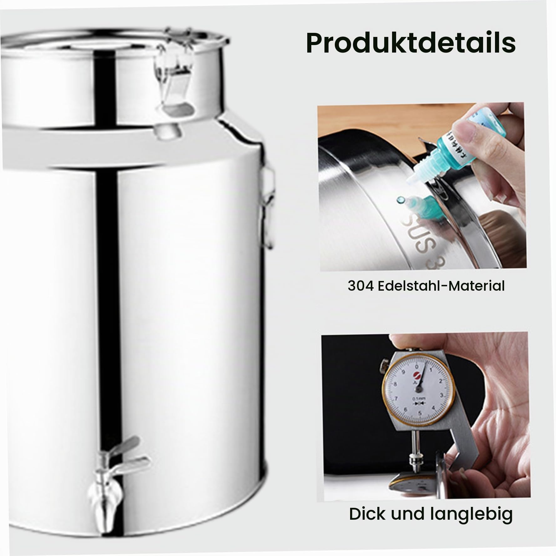Milchdose 5L Edelstahl Wasserspender Hochleistungshonigschaufel mit Ausstrich, Verriegelungsdeckel und Griff für Wein, Speiseöl, Milch, Körner
