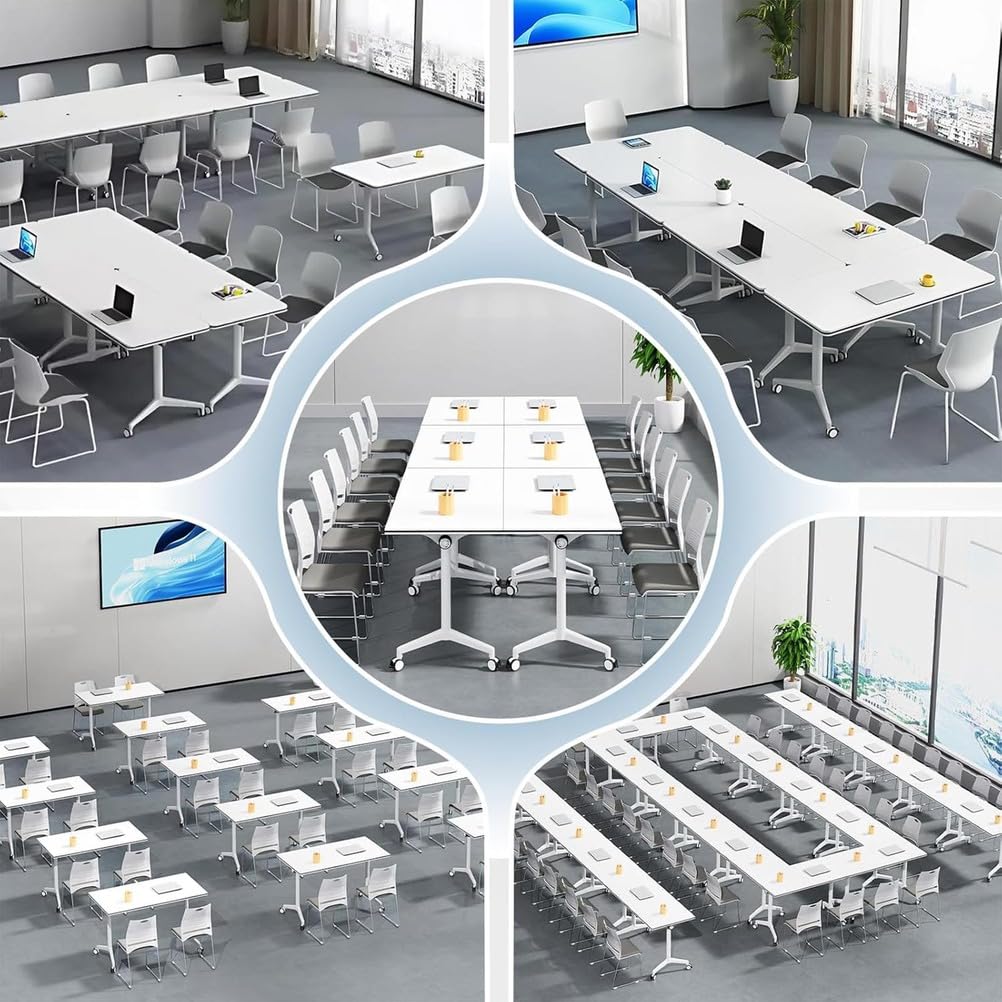 Mesa de conferencias plegable portátil con ruedas bloqueables, escritorio de entrenamiento móvil para oficina, aula y sala de reuniones