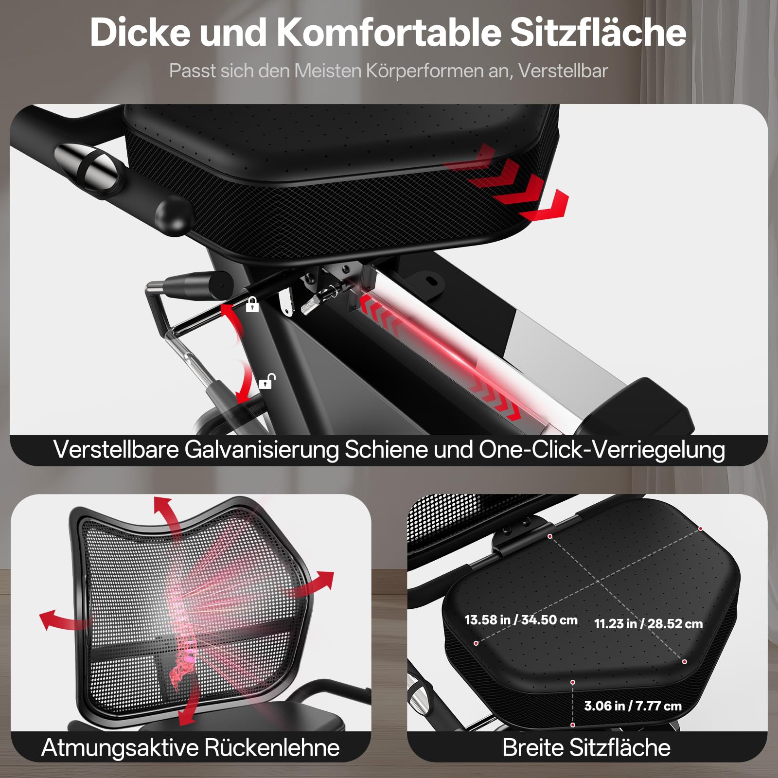 JOROTO JH50 Liegeergometer für Zuhause, Bluetooth liegefahrrad Heimtrainer mit App, 16 Widerstandsstufen, Verstellbarer Weiche Sitzfläche & Rückenlehne bis 182KG, LCD-Display, Herzfrequenzsensoren