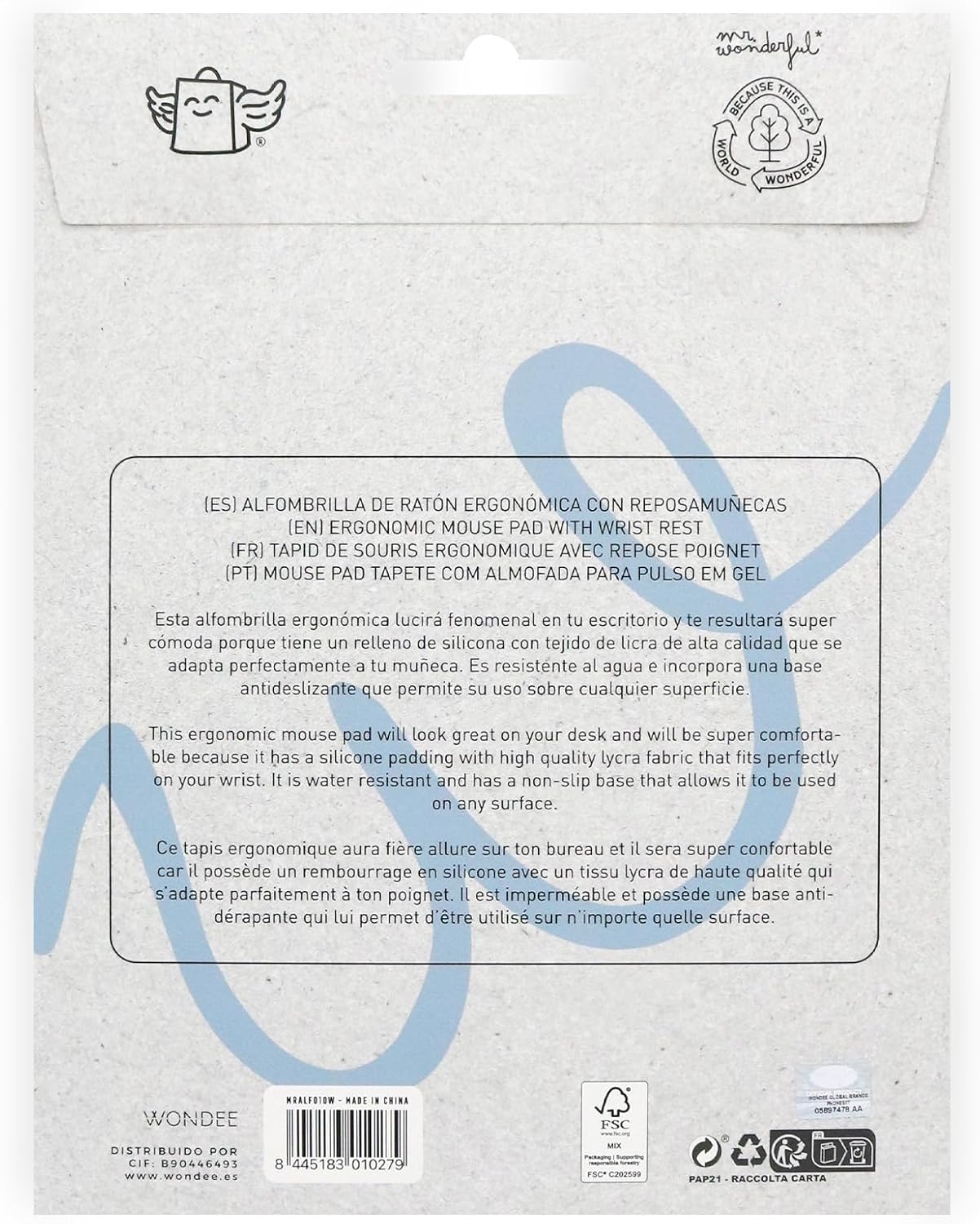 WONDEE Mr Wonderful Ergonomic Mouse Pad with Mushroom Wrist Support, Hand Washable and Non-Slip with Gel Mouse Pad, Mr Wonderful, Original Gift for Girls and Women