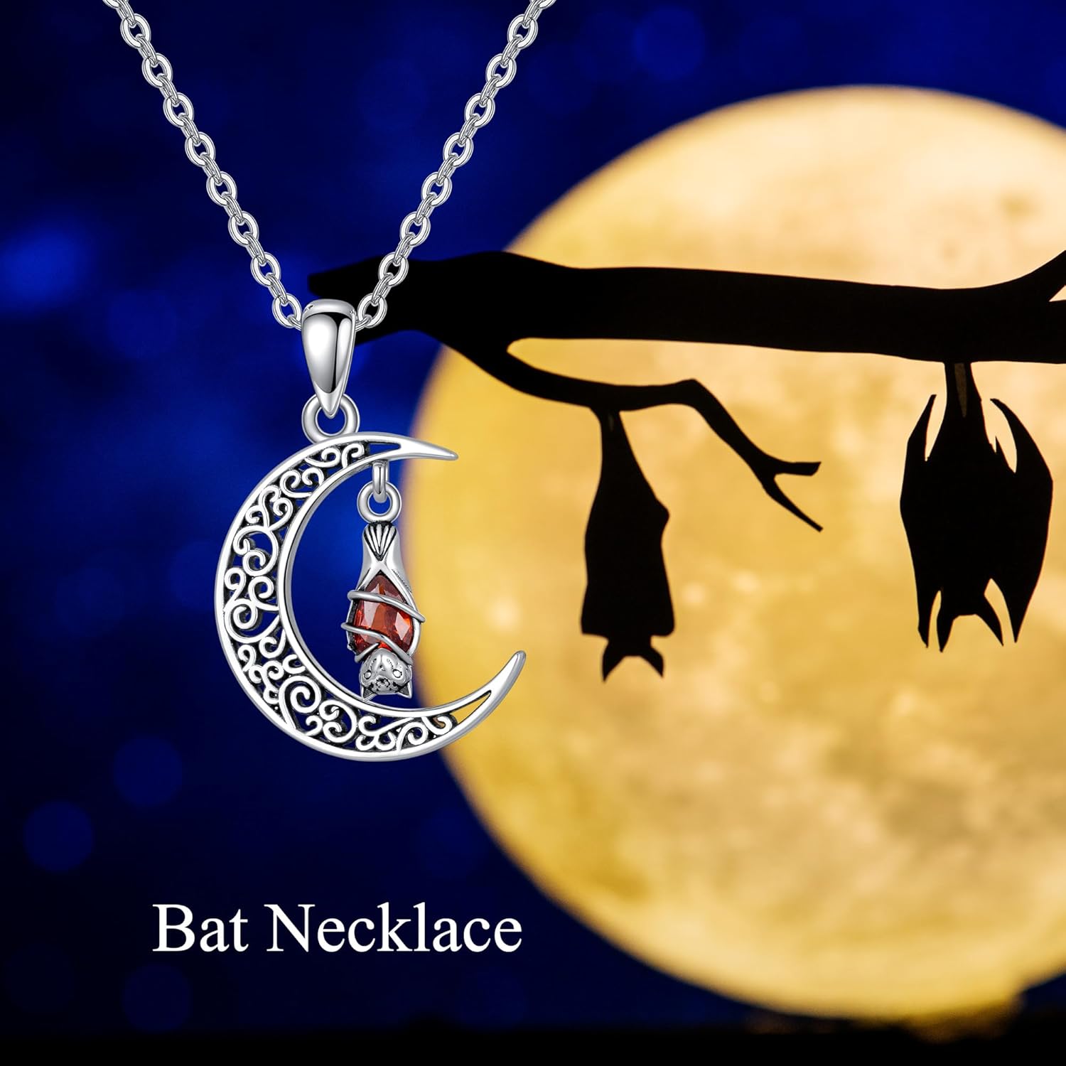 MONGAS Bat Necklace Sterling Silver Bat Pendant Necklace Halloween Bat Jewelry for Women - Image 6