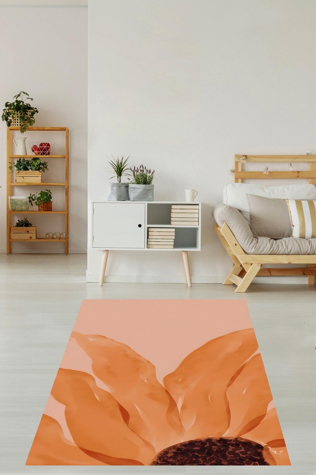 Pelangi Minimalist Çiçek Desen Modern Kaymaz Taban Leke Tutmaz Salon Halısı, Turuncu 100 x 400, 764707210040005