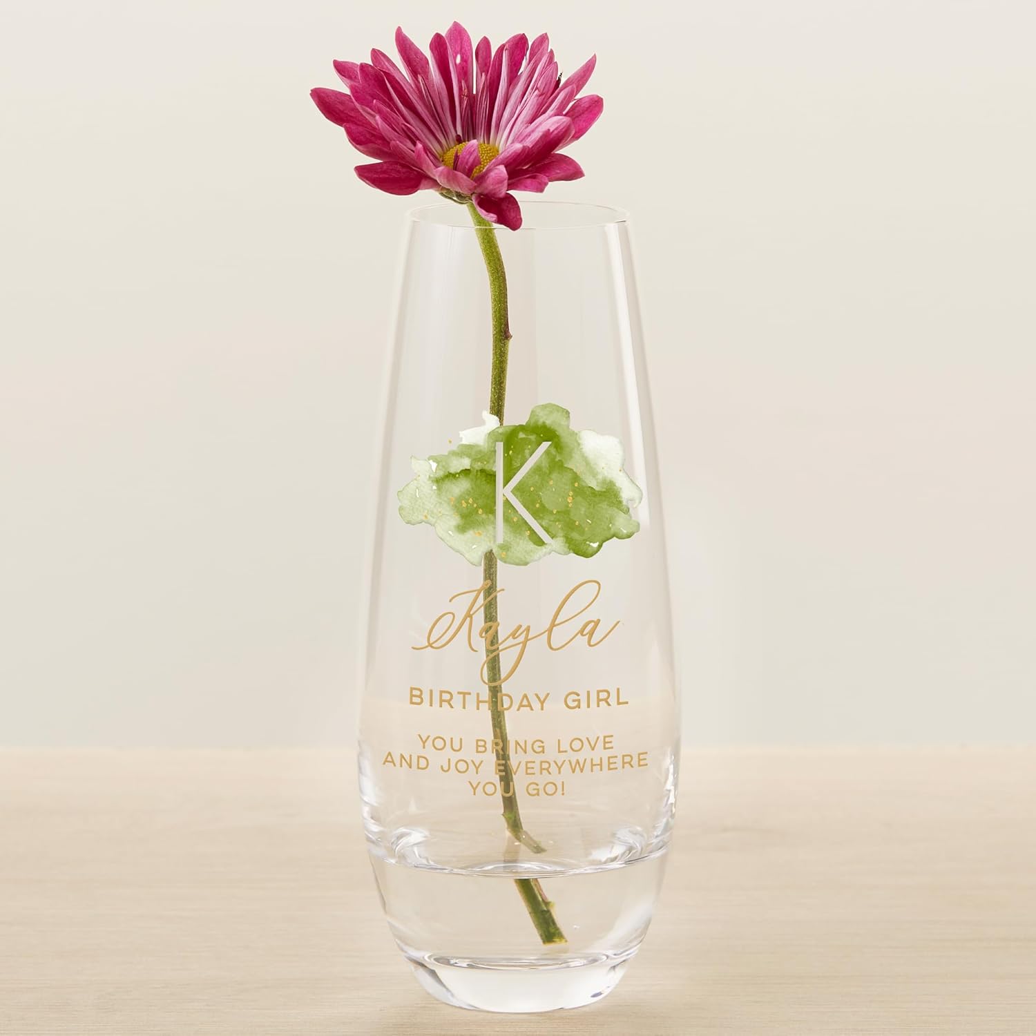 Personalized Birthstone Bud Vase - Custom Name, Initial, Birth Month Glass Vase for Birthdays