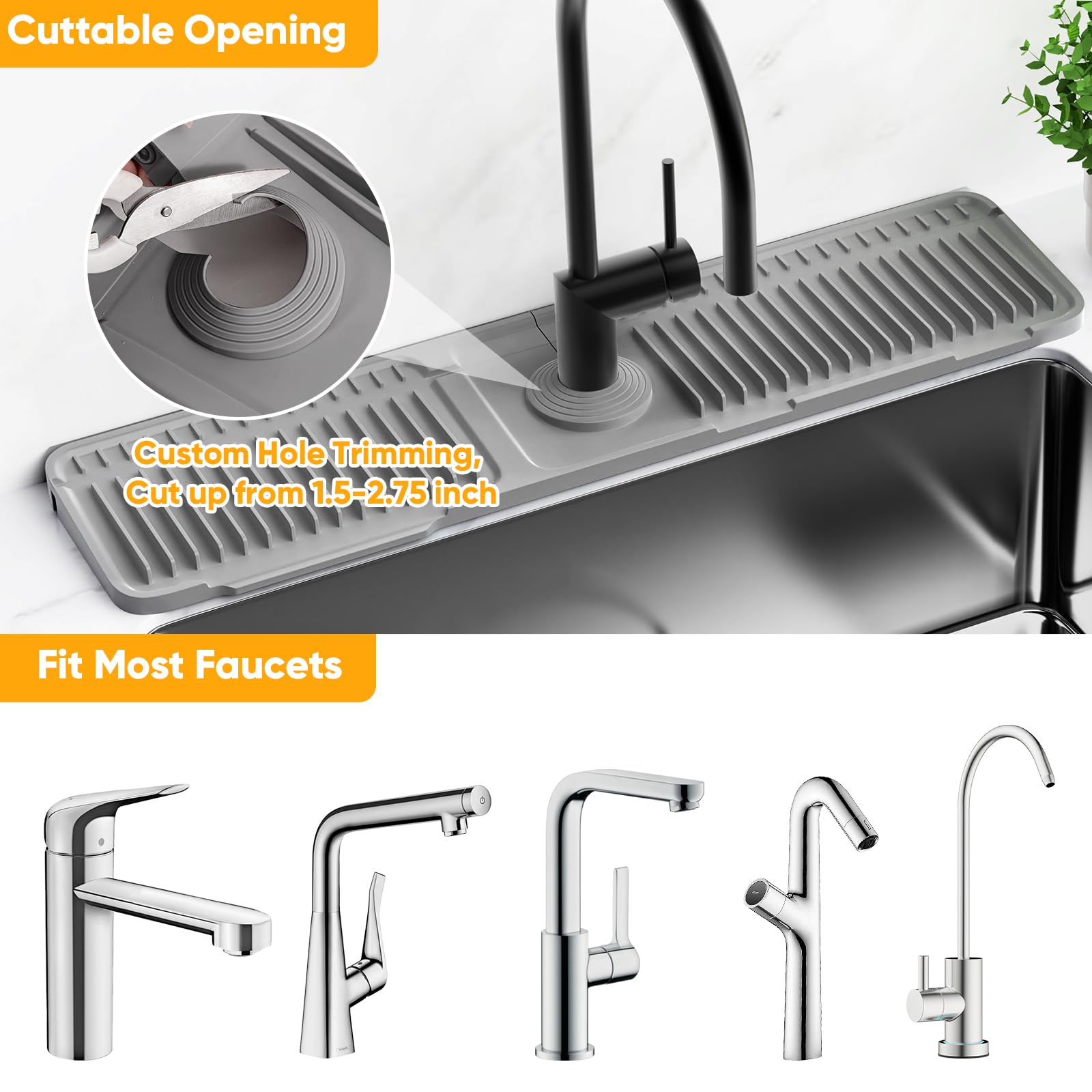 24 Longer Faucet Mat for Kitchen Sink Splash Guard 7 Slope Fast Self-draining Snap Lock Fit Kitchen Sink — view 6