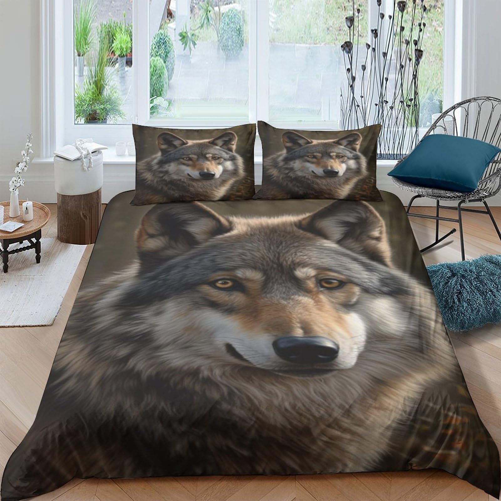 Ctjqhvkz Style-3 3D Printed Wolf Face Fitted Sheet Microfiber Soft Animal Pattern Bed Cover For Bedroom Guest Room Mattress Decor Single（135X200cm）