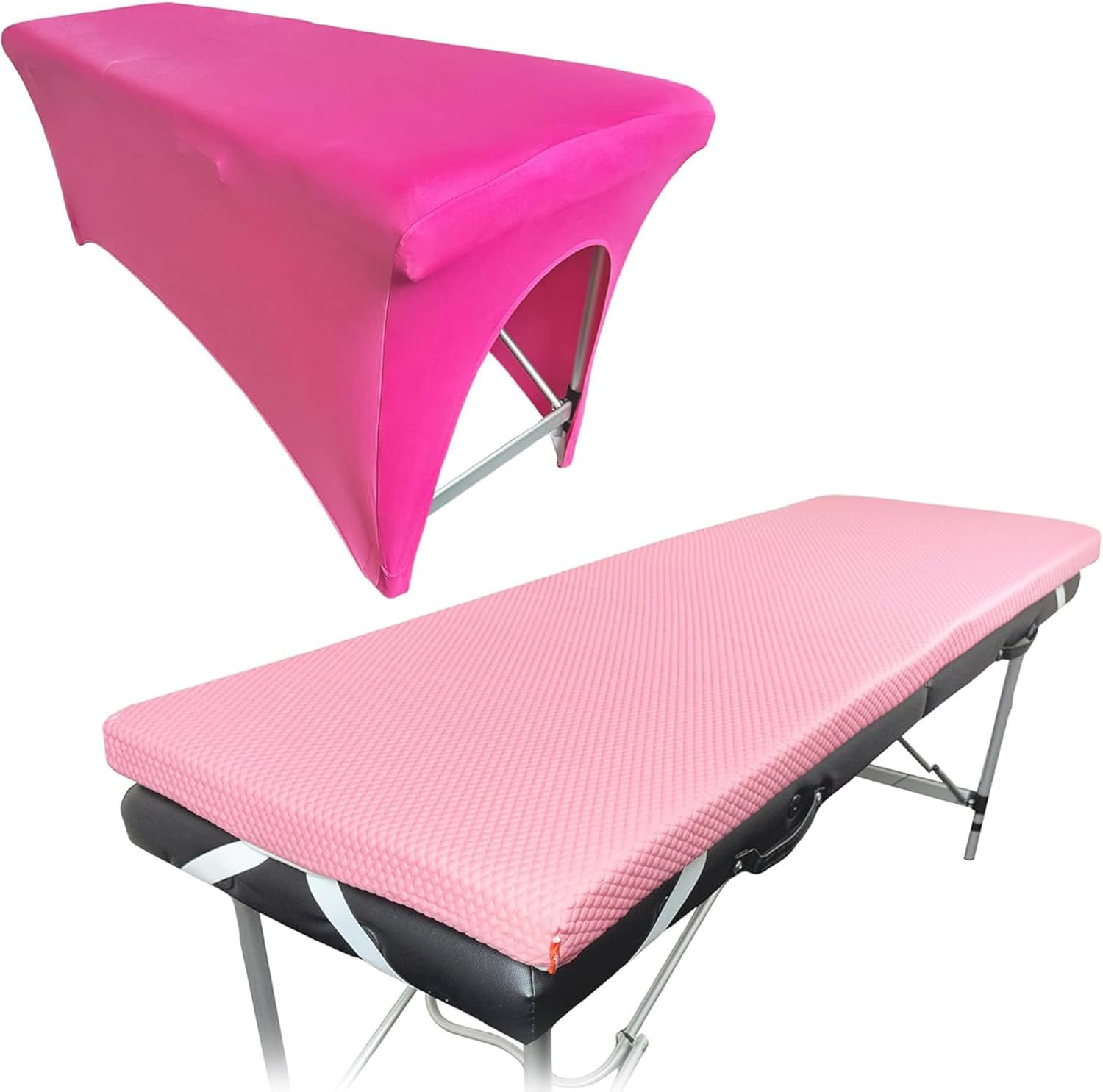 | Lash Bed Mattress + Lash Bed Cover (Pink) | Comfortable Mattress Topper with Four Corner Straps & Anti-Slip Bottom | Spa Bed Cover for Lash Extension Bed