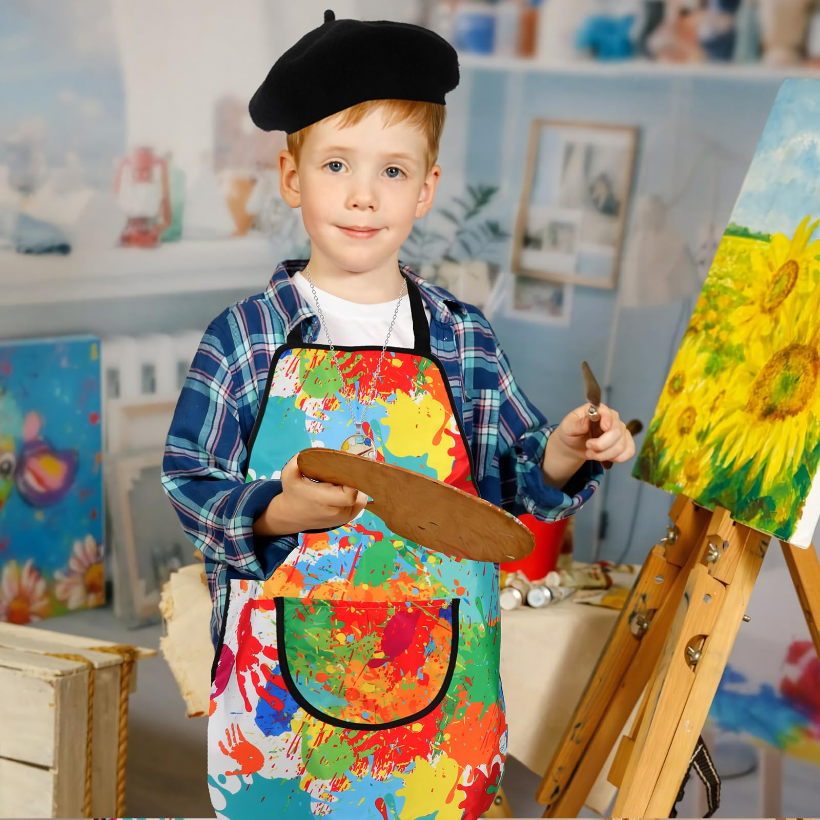 XEPST 4 PZ Artista Costume per le Ragazze dei Ragazzi-Bambini Artista Costume Accessori Set con i Bambini Grembiuli Cappello per i Costumi di Halloween Career Day Costume di Carnevale Cosplay