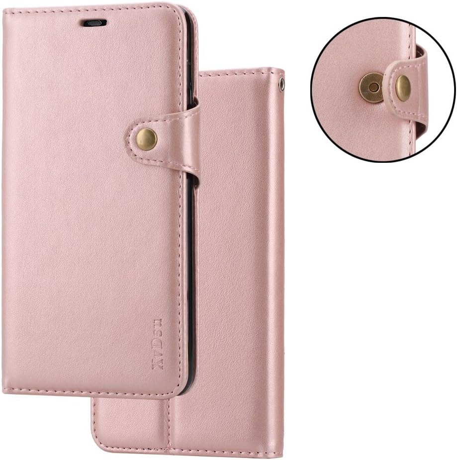 XvDsu Xiaomi Redmi Note 5 Case, Flip Folio Leather Wallet Case with ID Credit Cards Case and Kicksatand Feature Protective Cover for Xiaomi Redmi Note 5 Rose Gold