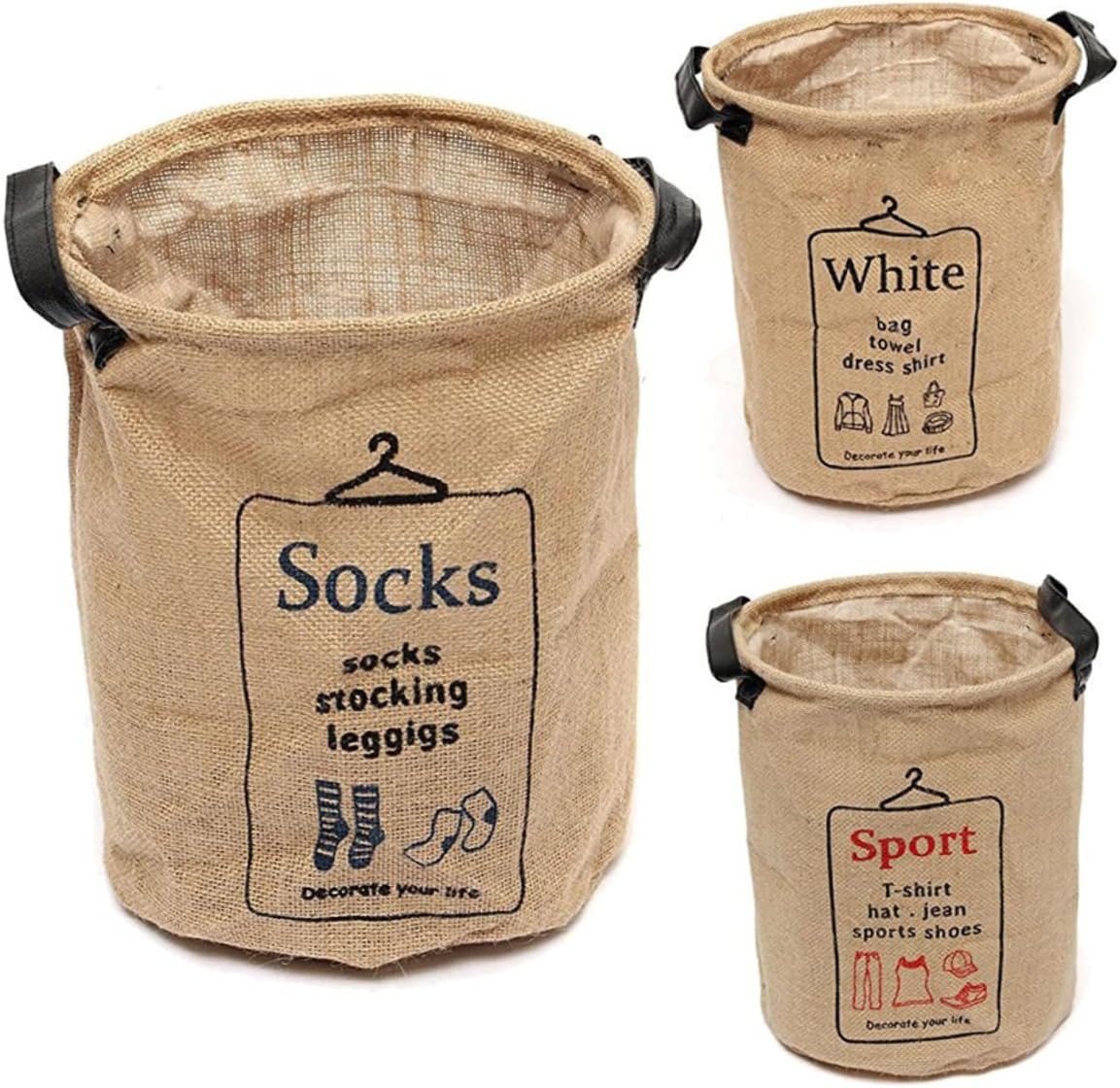 PRETYZOOM Jute Laundry Basket Pocket Organizer for Clothes Storage Dual Sections for Easy Organization for Socks and Household Items Lightweight and Convenient Design
