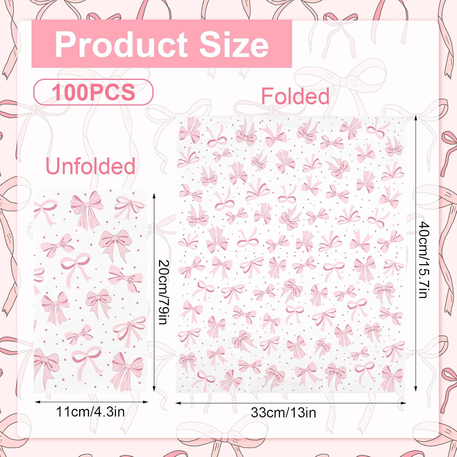 100PCS Pink Bow Napkins Disposable Hand Towels for Bathroom 3 Ply Decorative Bow Paper Napkins Pink Coquette Party Guest Napkins for Birthday Bachelorette Bridal Wedding Party Supplies image 2