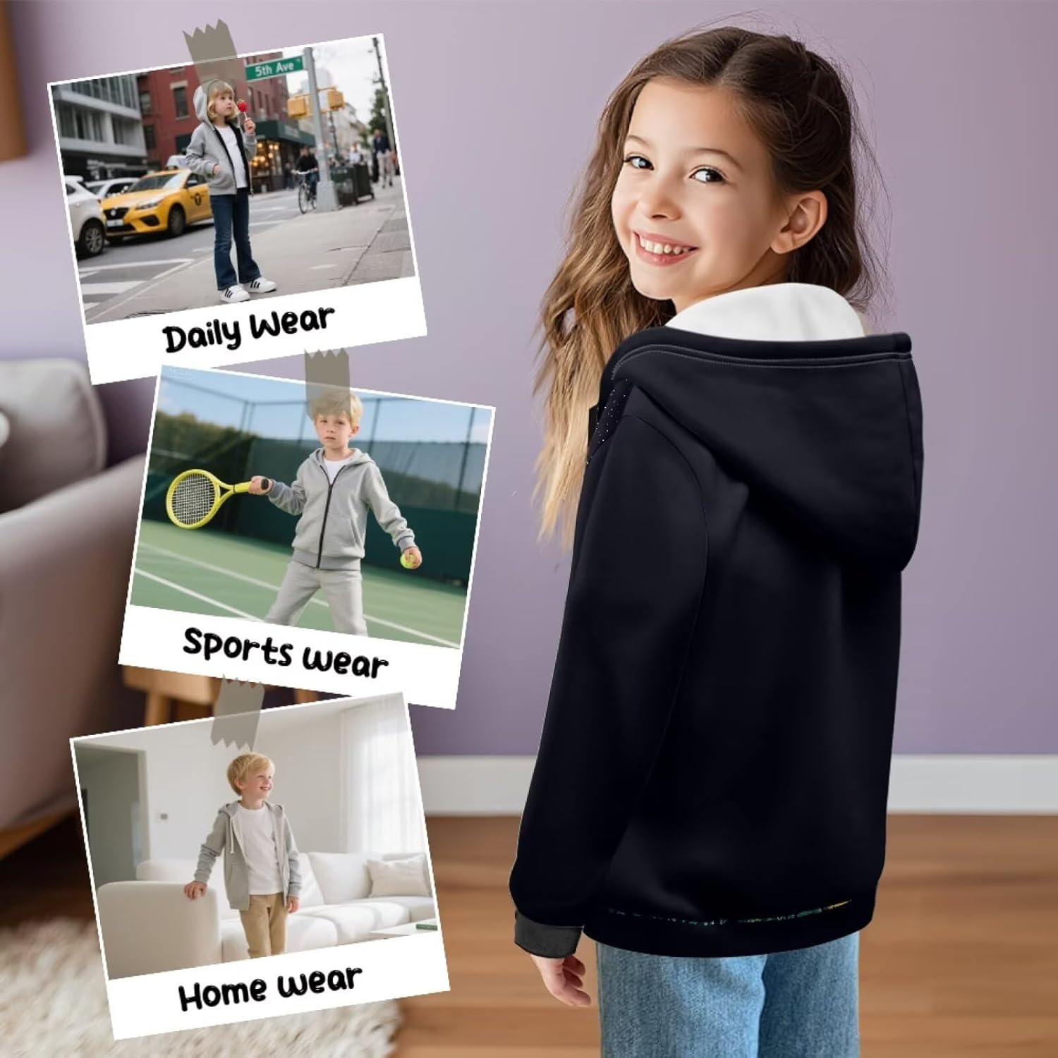 Zip Up Hoodie for Girls Winter Fall Hoodies with Pockets Cute Long Sleeve Hooded Sweatshirts for Kids