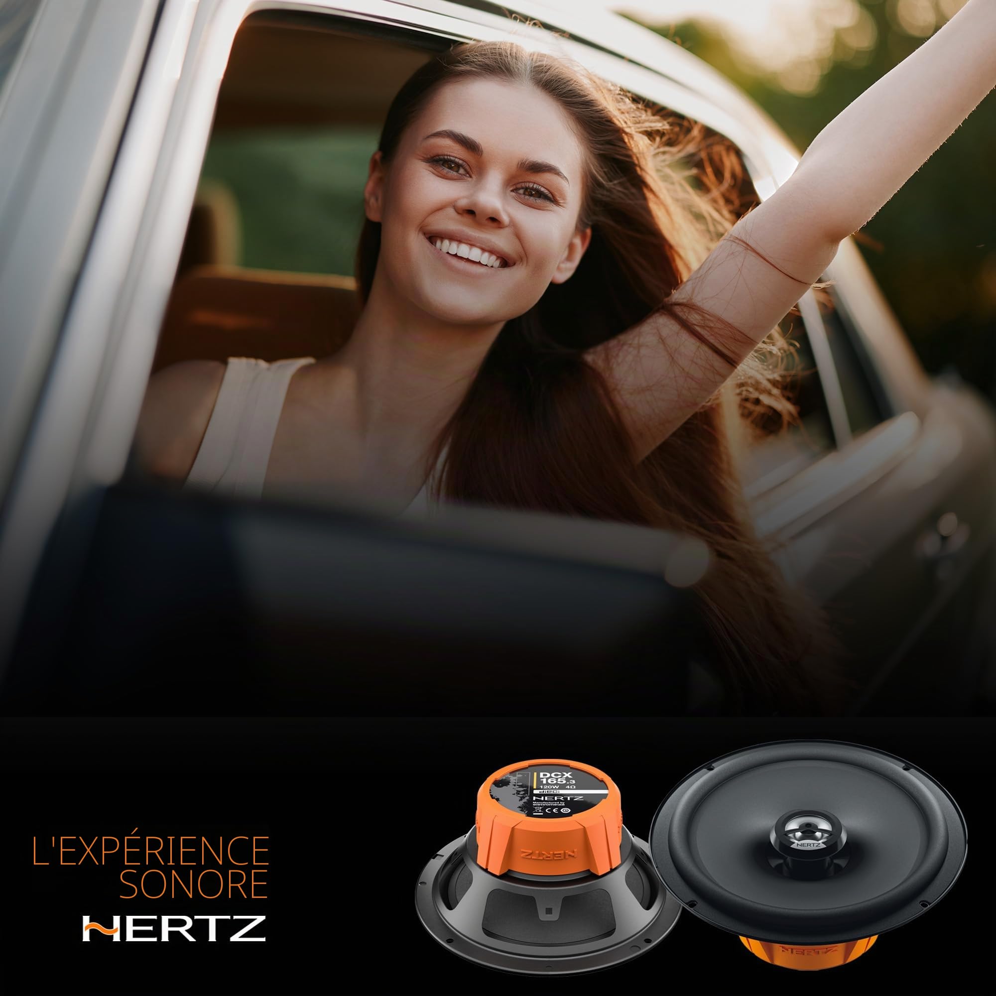 Hertz DCX 165.3 Paire de Haut-parleurs coaxiaux 2 Voies 165 mm, 120 W | papier pressé hydrofuge, tweeter PEI 15 mm, 6,5 pouces, 60 W RMS, 4 Ohm, 93 dB, 60-21000 Hz, aimant ferrite