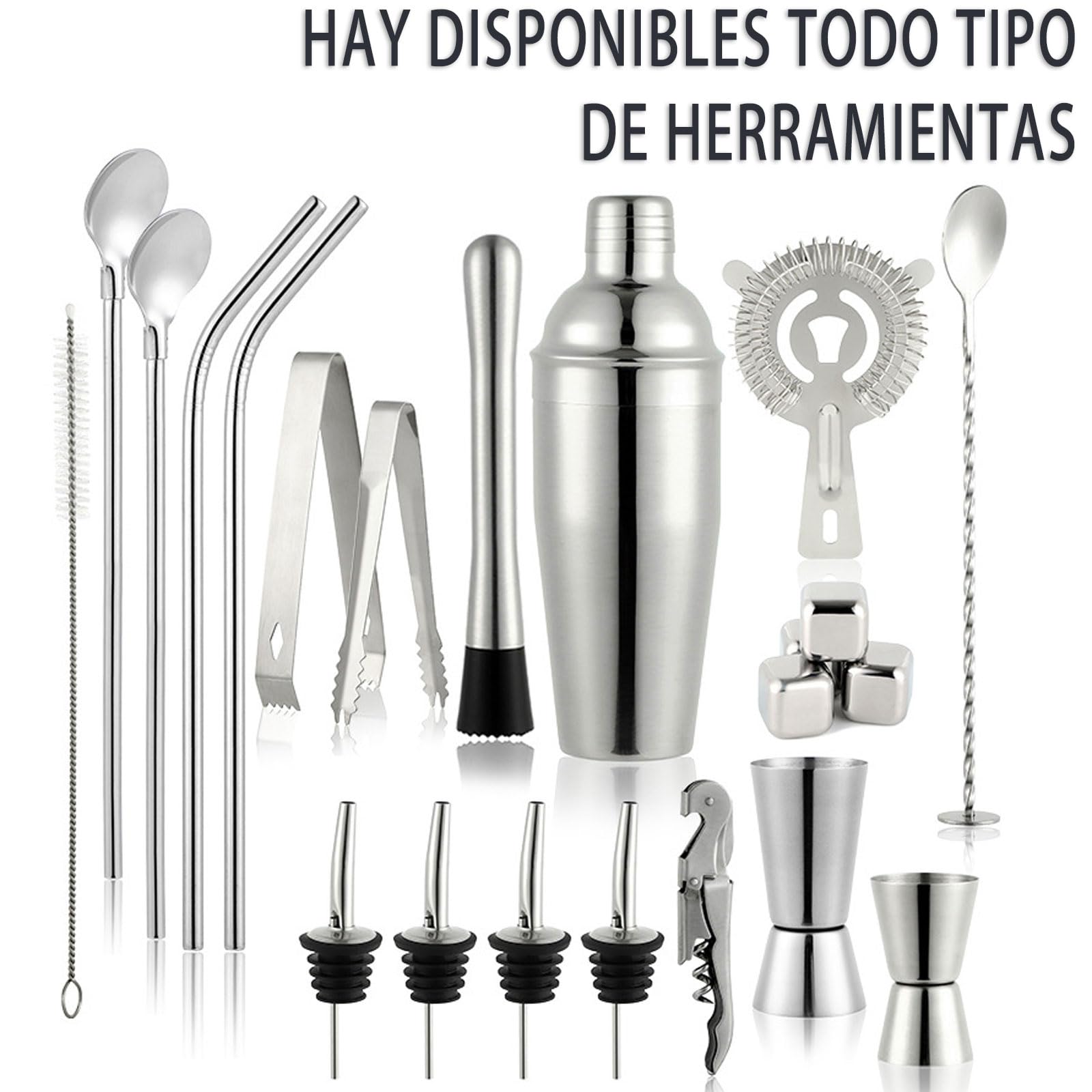 Coctelera para Cócteles Kit 23 piezas Coctelera de Acero Inoxidable Con Soporte acrílico Profesional Barman Herramientas con Mortero de Cóctel CucharaCóctel Recetas para Mezclar Bebidas,Barra,hogar