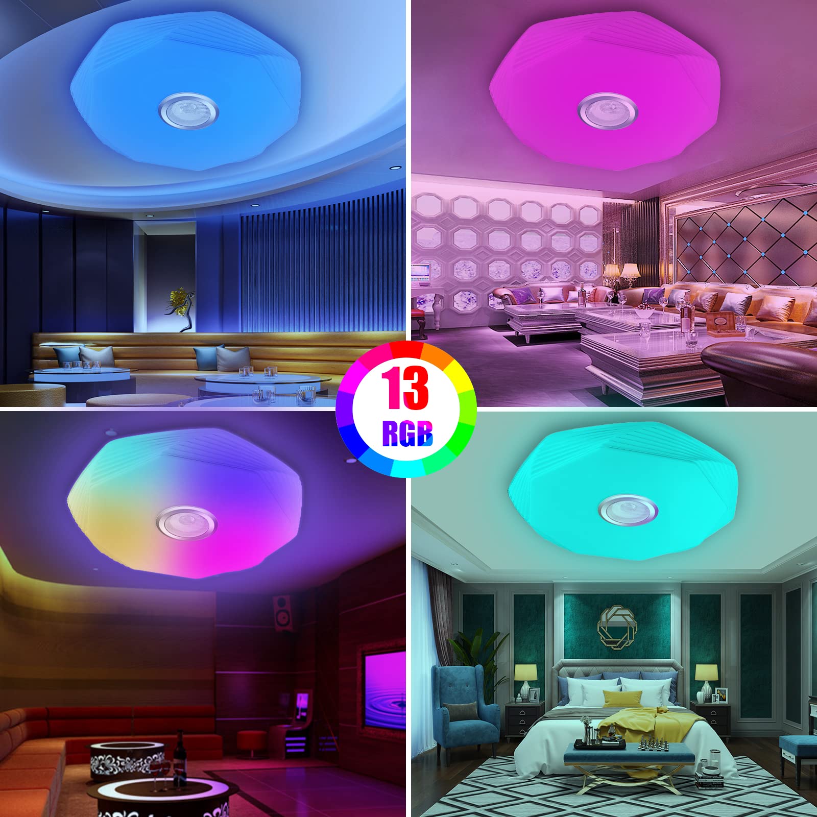 48W Lámpara Led Techo con Altavoz Bluetooth, Ø39cm RGB Plafón Led Techo regulable con Mando a Distancia y APP, Plafón Musical LED para Dormitorios, Habitaciones Infantiles, Salones