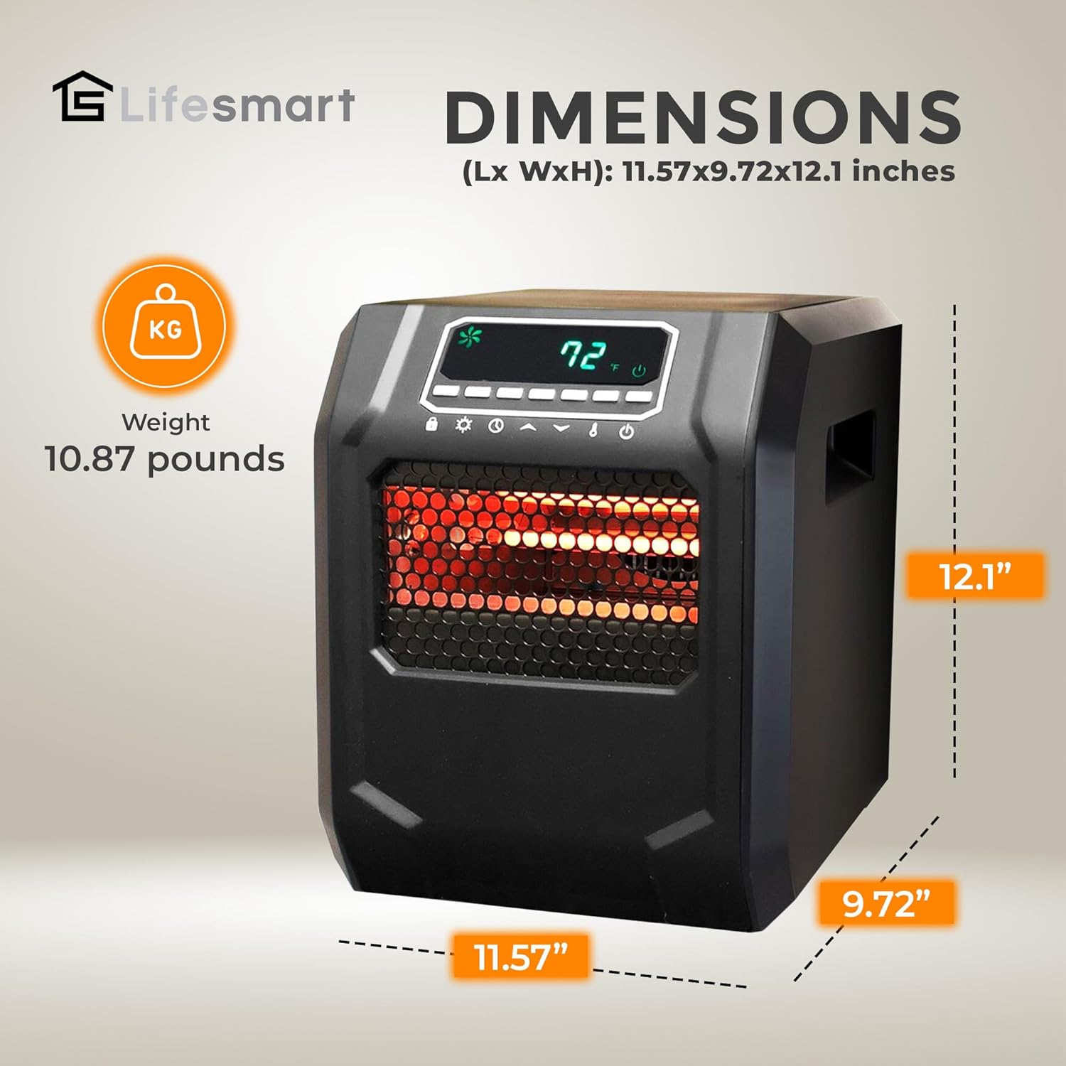 LifeSmart 1500W Infrared Quartz Indoor Space Heater, 4-Element Portable Electric Heater with Smart Heating, Includes Remote, Black