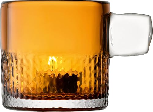 LSA International Handle Amber Tealight Holder 3.5”, Luxury Mouth Blown Glass Table Centerpiece Home Decoration with Candle and Textured Walls