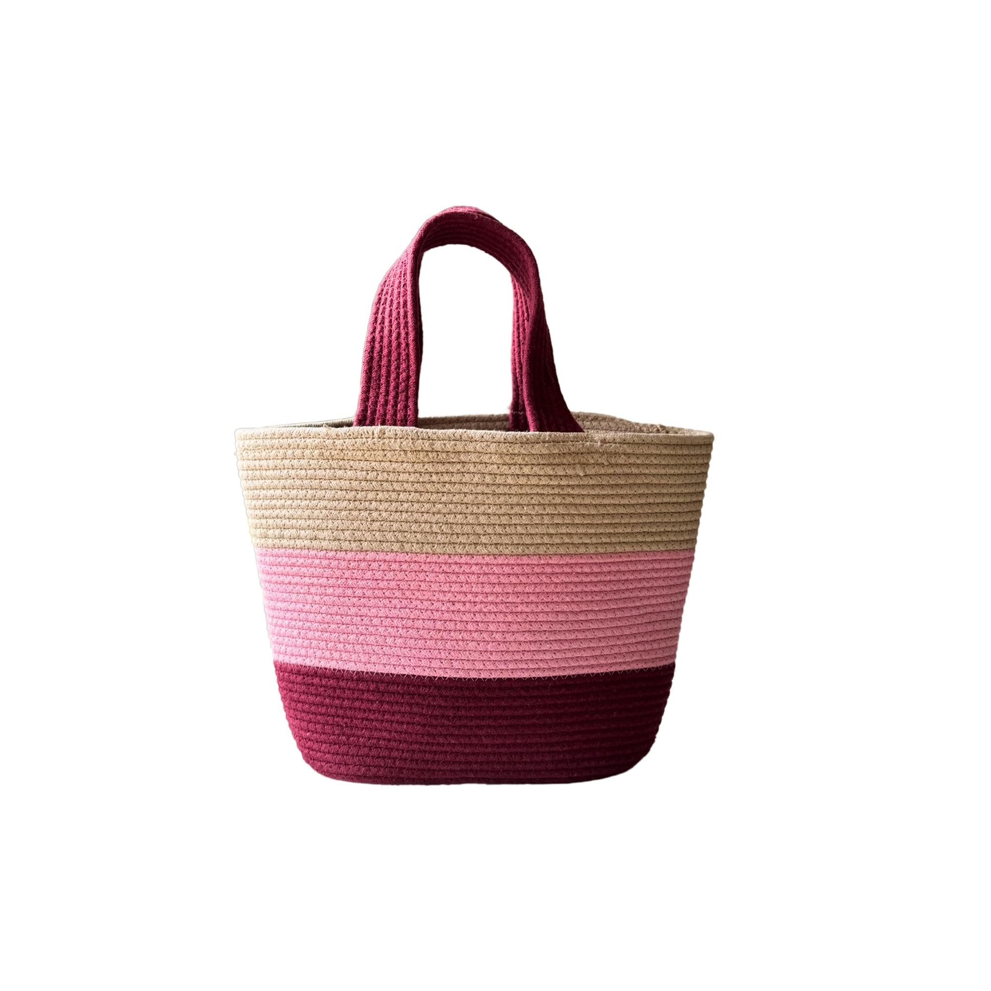 Colorblock Handwoven Cotton Rope Tote Bag-image-49