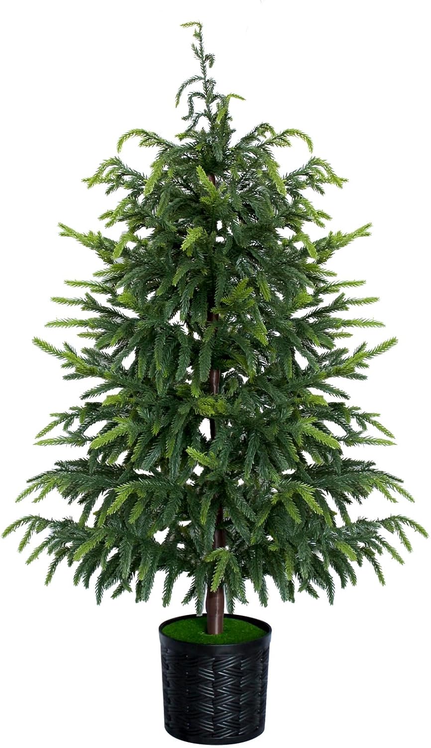 3FT Christmas Artificial Norfolk Pine Tree, Faux Potted Plants for Front Porch Christmas Indoor Outdoor Decor