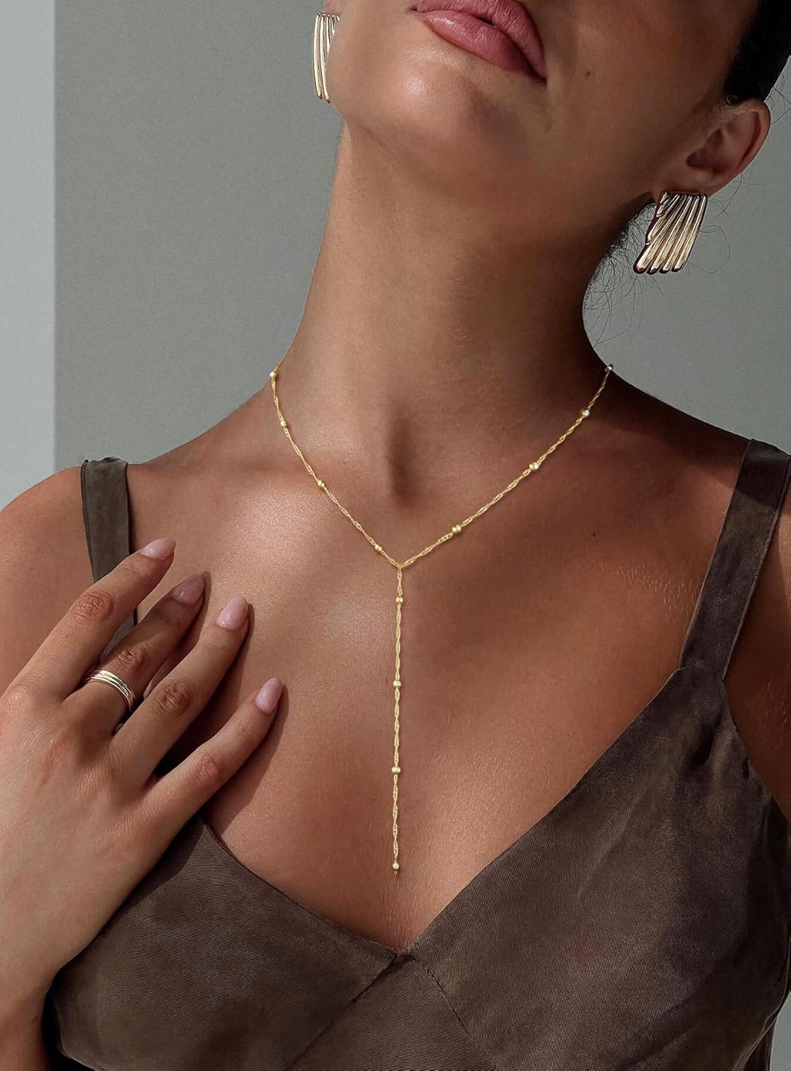 Lariat Gold Necklace for Women, Dainty Long Necklace Gold Plated Y-Shaped Pendant Necklace Minimalist Drop Layered Necklaces Gold Plated Jewelry For Women Gift - Image 3